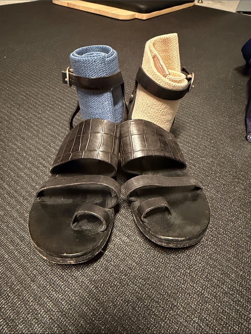 rag & bone Black Leather Croc-Embossed Strap Sandals